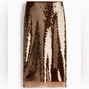 NWT H&M Sequined Midi Skirt w/ Slit Bronze-colored Sizes 2, 18